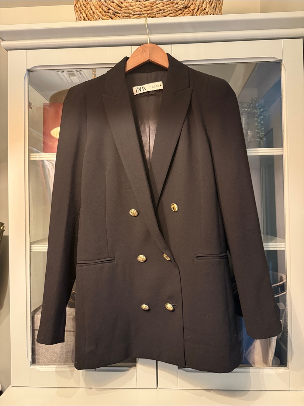 Zara Black Double-Breasted Blazer with Gold Buttons